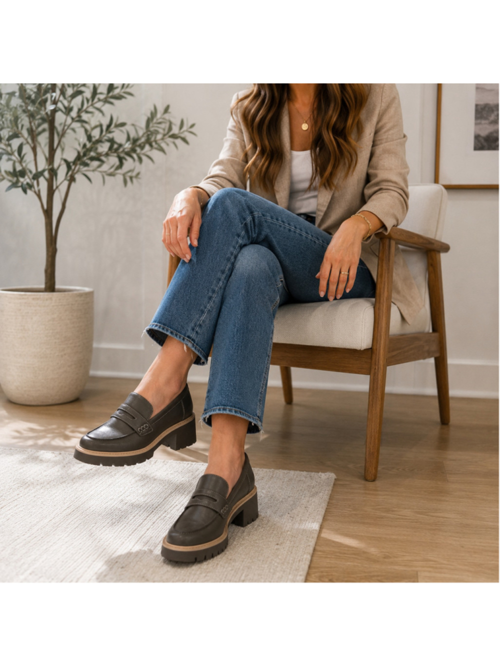a.n.a Dixon Dark Grey Chunky Lug Sole Penny Loafers Women’s Size 10 Medium NWT